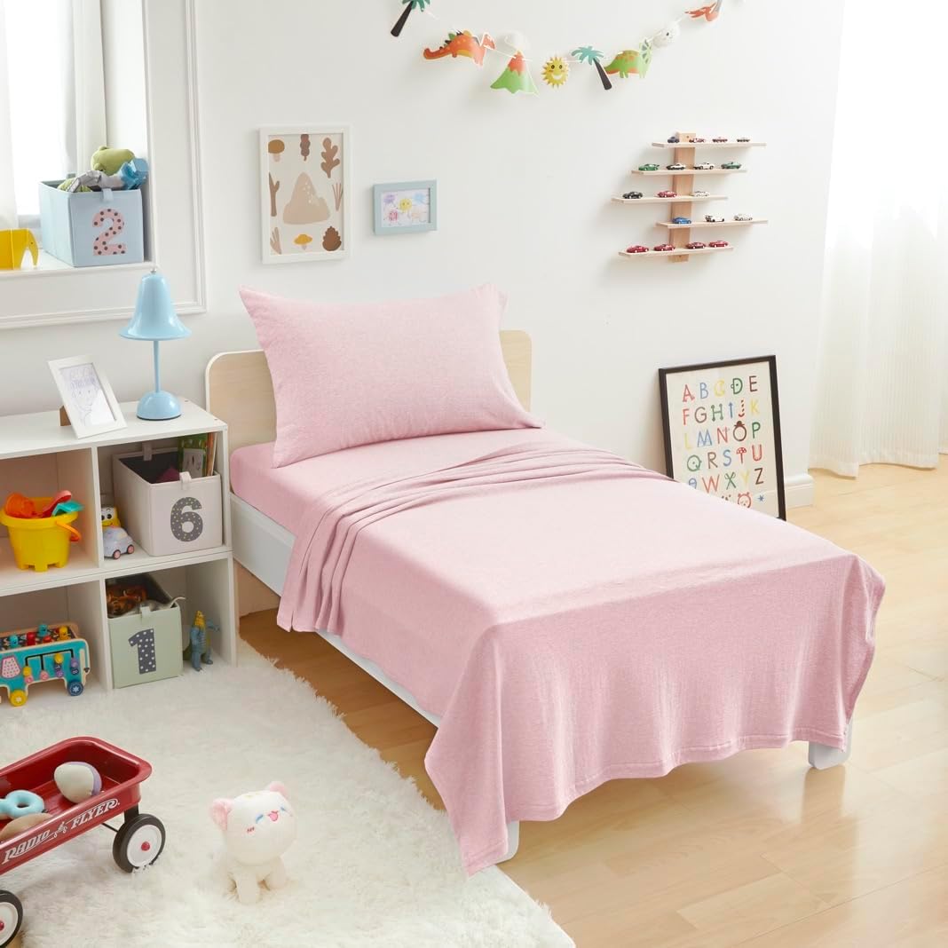 Basics 4 Piece Bed Sheets Set, 100% Cotton Jersey, Includes Super Soft, Flat and Fitted Sheets, Pillowcase, King, Oatmeal, Solid