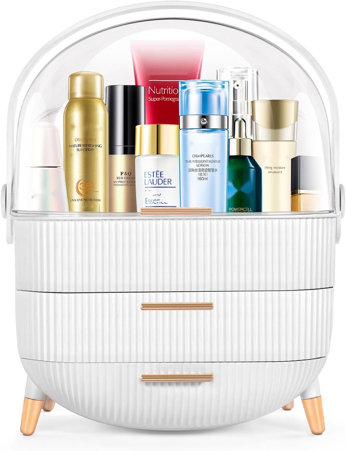 Preppy Makeup Organizers,Skincare Organizer for College Students,Portable Cosmetic Organizer Makeup Caddy for Dorm,Bathroom,Dresser Cosmetic Storage Box. (WHITE)