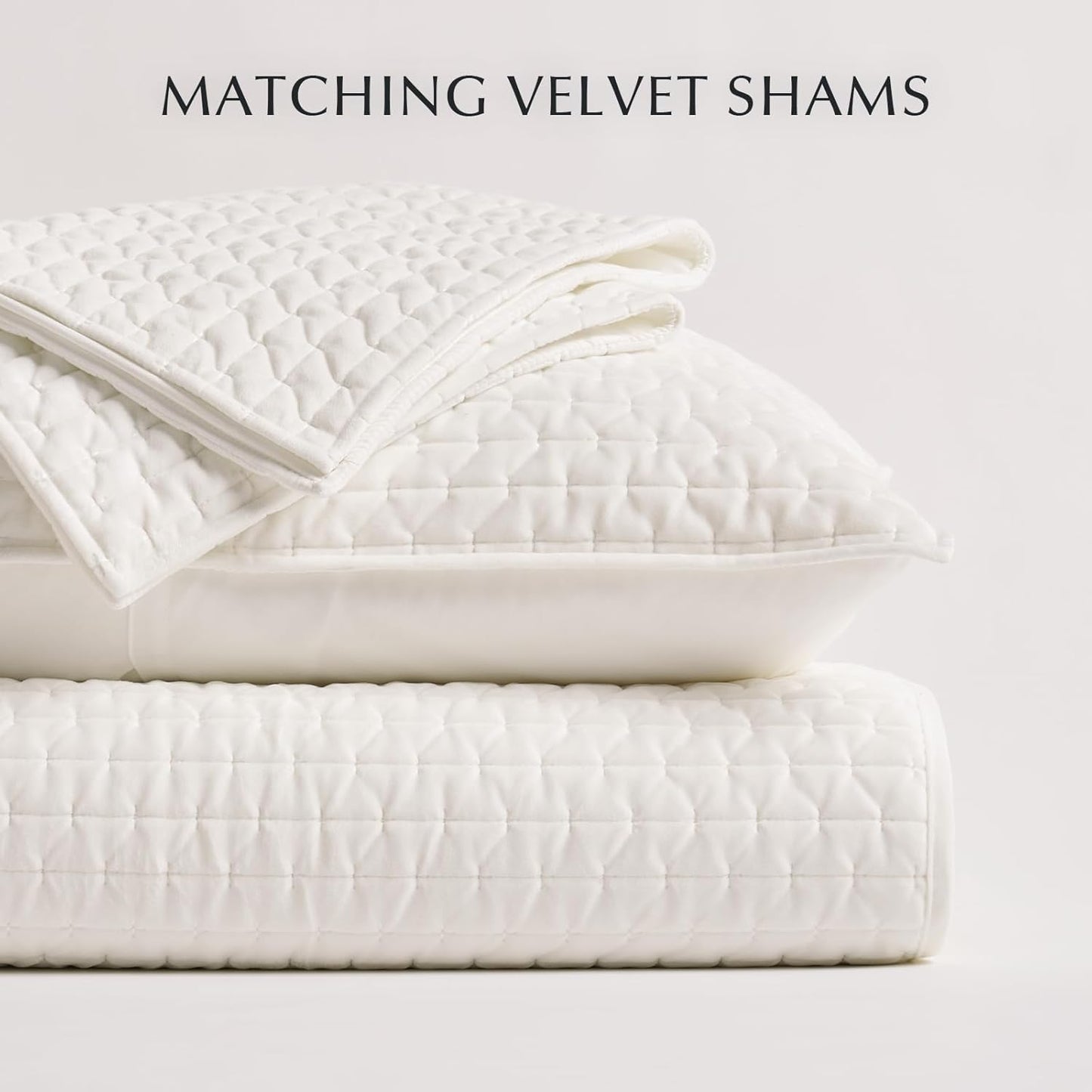 Luxury Velvet Quilt Set Queen Size 3 Piece, Soft Oversized Cross-Stitch Velvet Comforter Set with Pillow Shams, Lightweight Velvet Coverlet Bedspread Bedding Set for All Seasons, Cream White