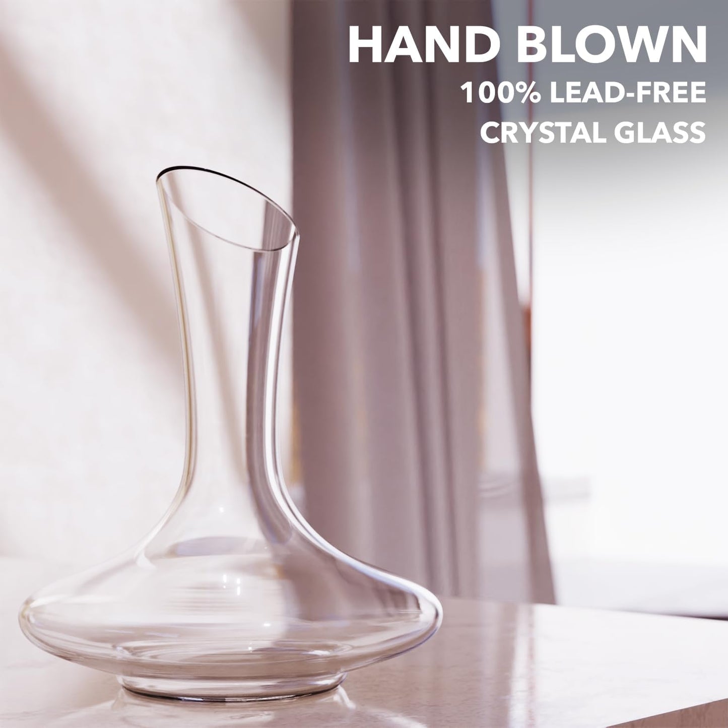 Large Elegant Wine Decanter with Aerator - Hand Blown Lead-Free Crystal Glass Wine Carafe, 750ml Red Wine Decanter, Wine Aerator Accessory for Wine Lovers