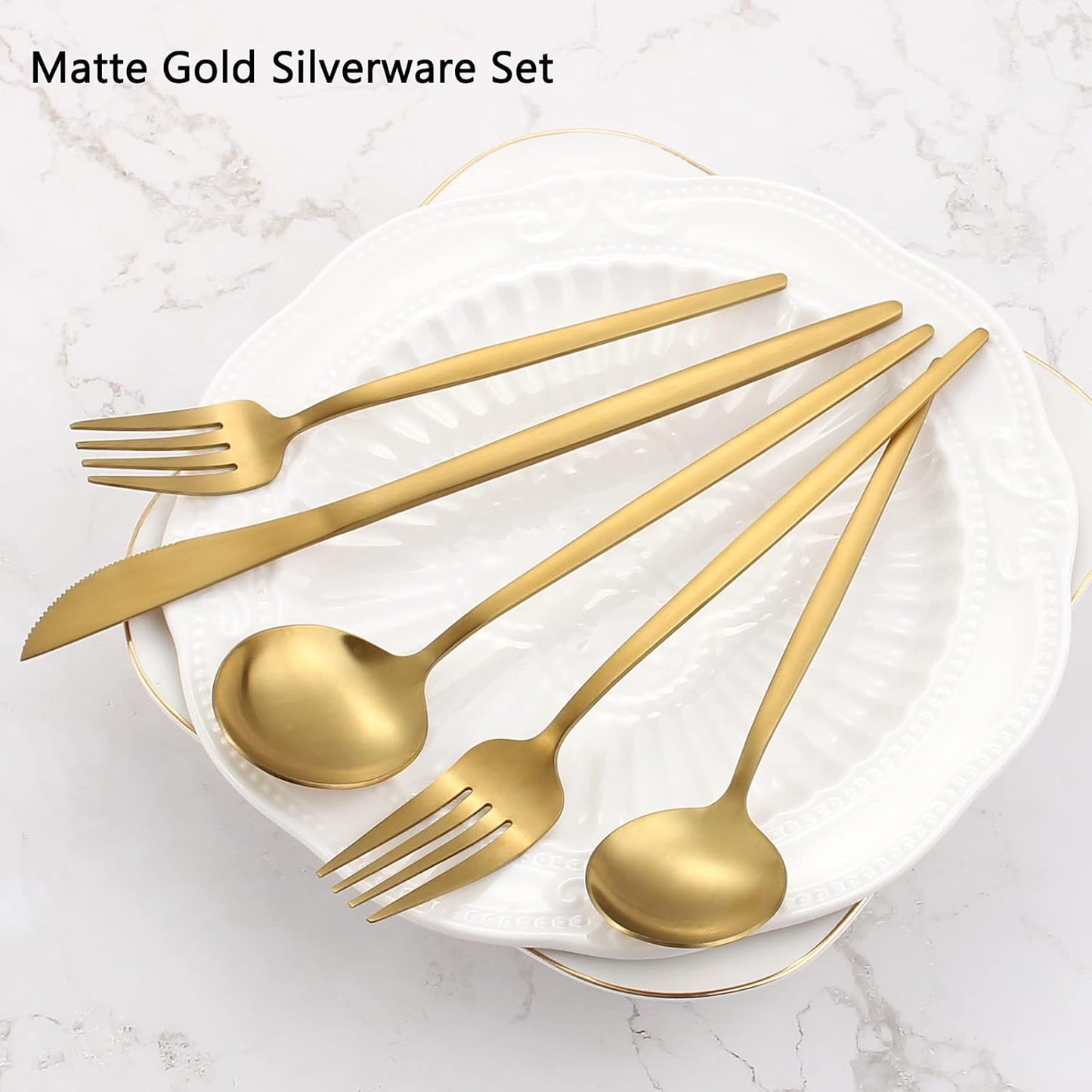 Matte Gold Silverware Set, 40-Piece Stainless Steel Flatware Set, Satin Finish tableware Cutlery Set, Service for 8, Home and Restaurant, Dishwasher Safe