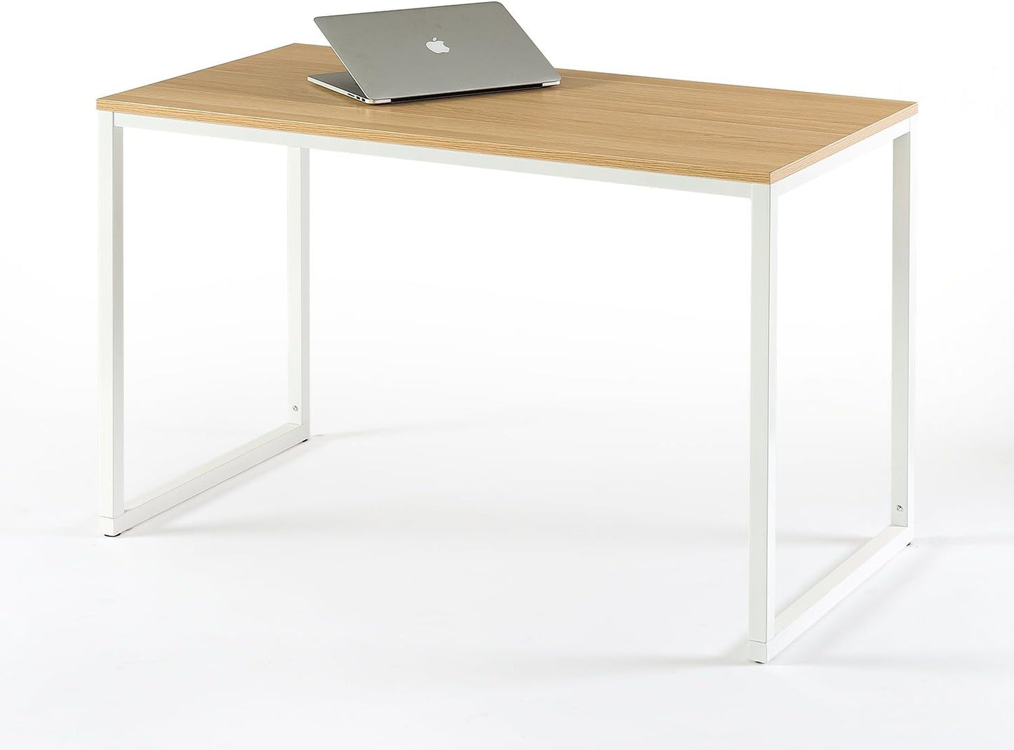 55 Inch White Frame Desk, Computer Workstation, Office Desk, Dining Table, Easy Assembly, Natural