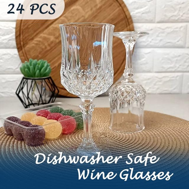 Transparent Plastic Wine Glasses,Transparent Plastic Goblets for Parties,Transparent Drinking Glasses for Wedding Reception, Grand Event Party Supplies (24, transparent)