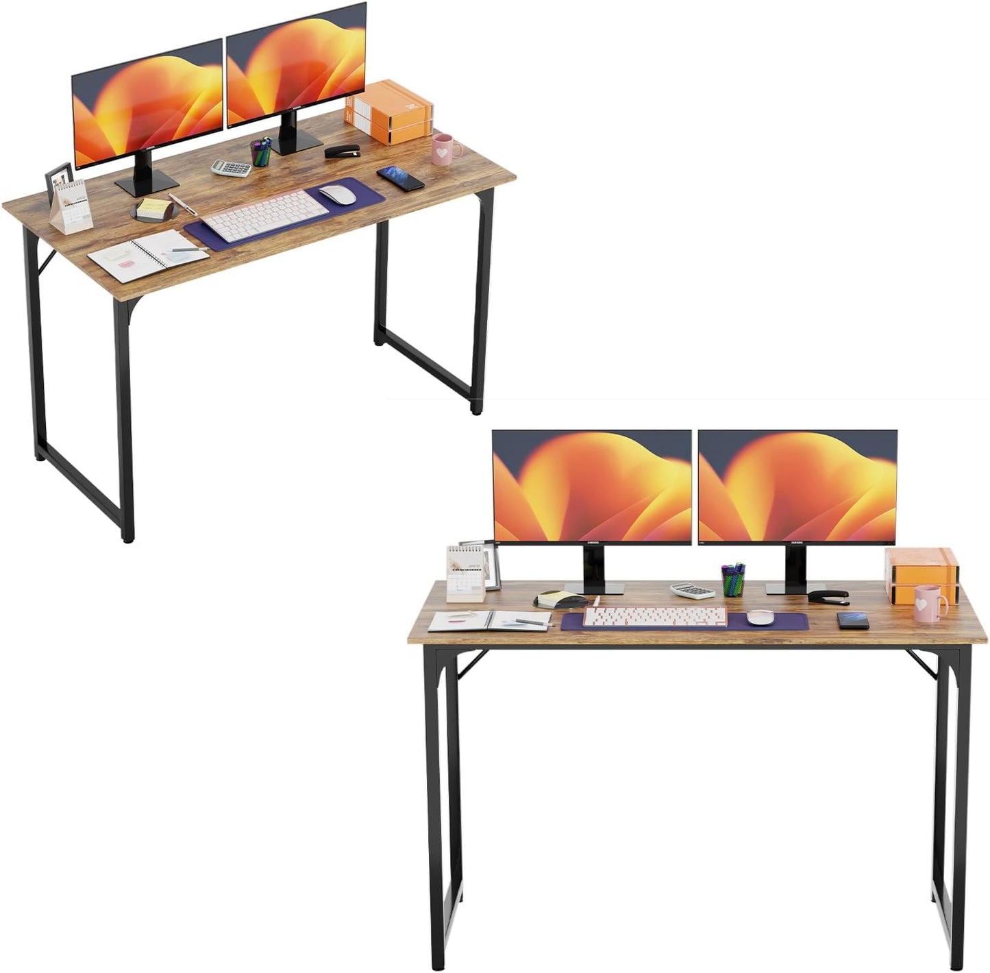47 inch Computer Desk Gaming Desk Multi-Function Writing Table Student Art Modren Simple Style PC Wood and Metal Desk Workstation, Black
