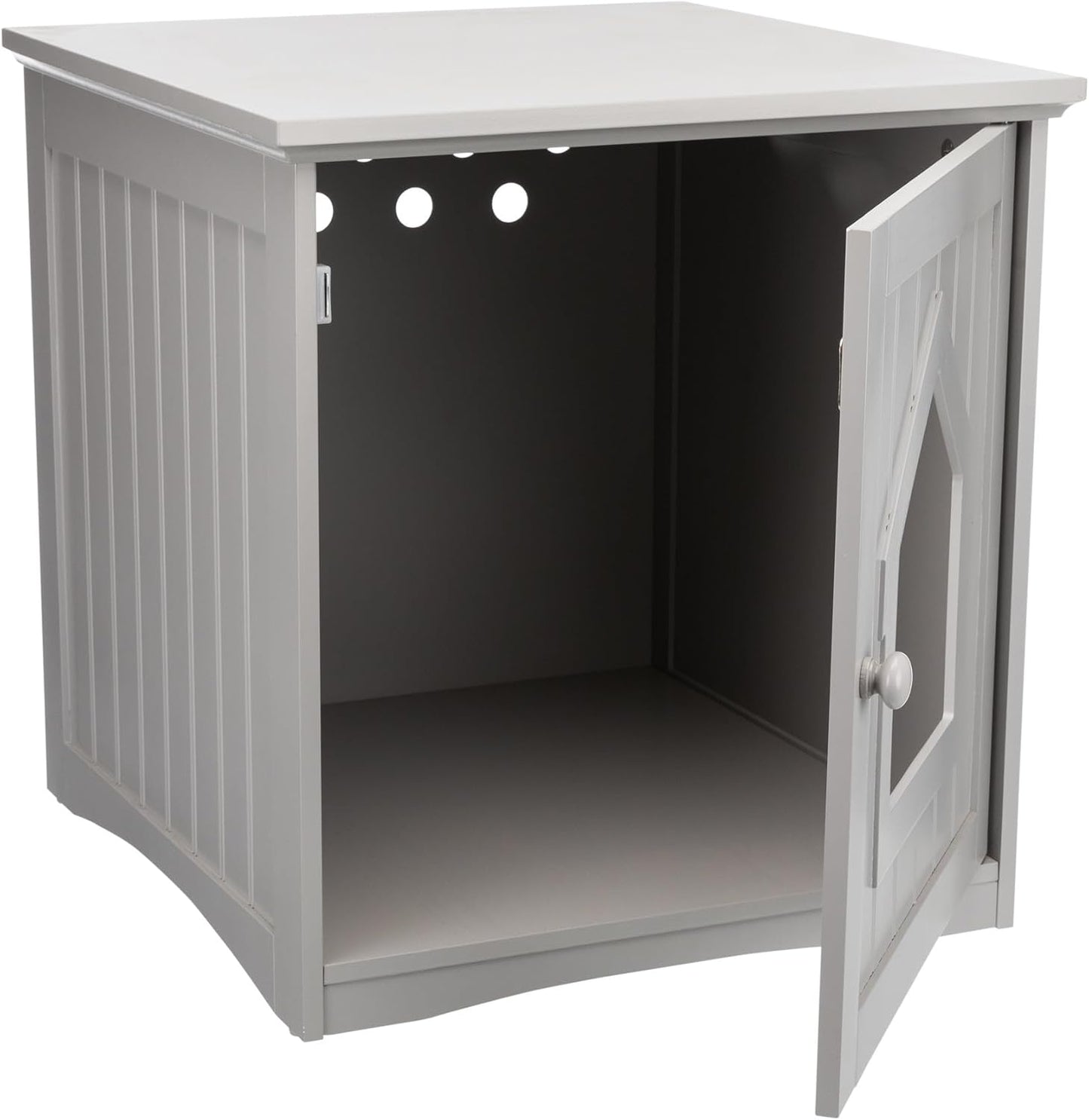 Small Furniture Litter Box Enclosure (Gray), Hidden Litter Box for Cats, Classic Style & Big Front Door for Easy Cleaning, Large Hole for Convenient Entry, Use As Side Table or Nightstand