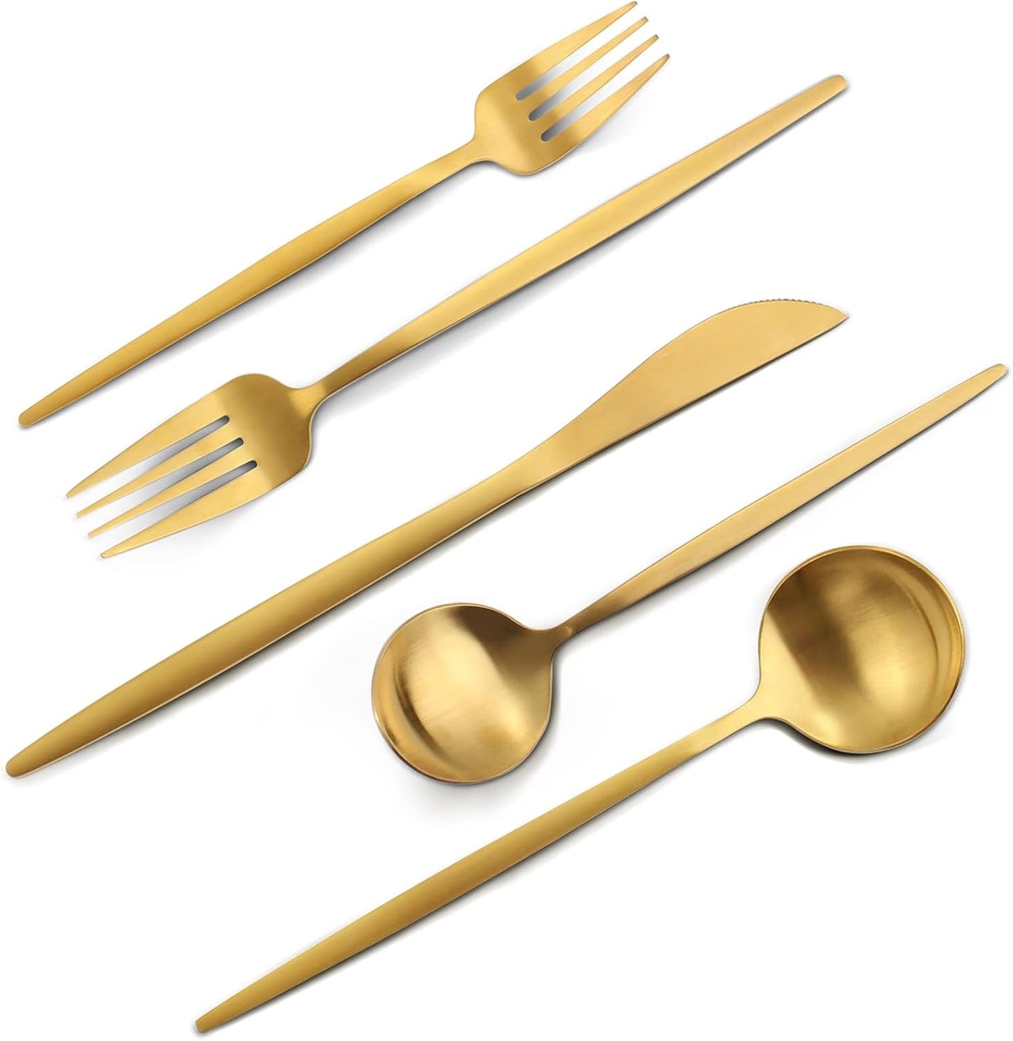 Matte Gold Silverware Set, 40-Piece Stainless Steel Flatware Set, Satin Finish tableware Cutlery Set, Service for 8, Home and Restaurant, Dishwasher Safe
