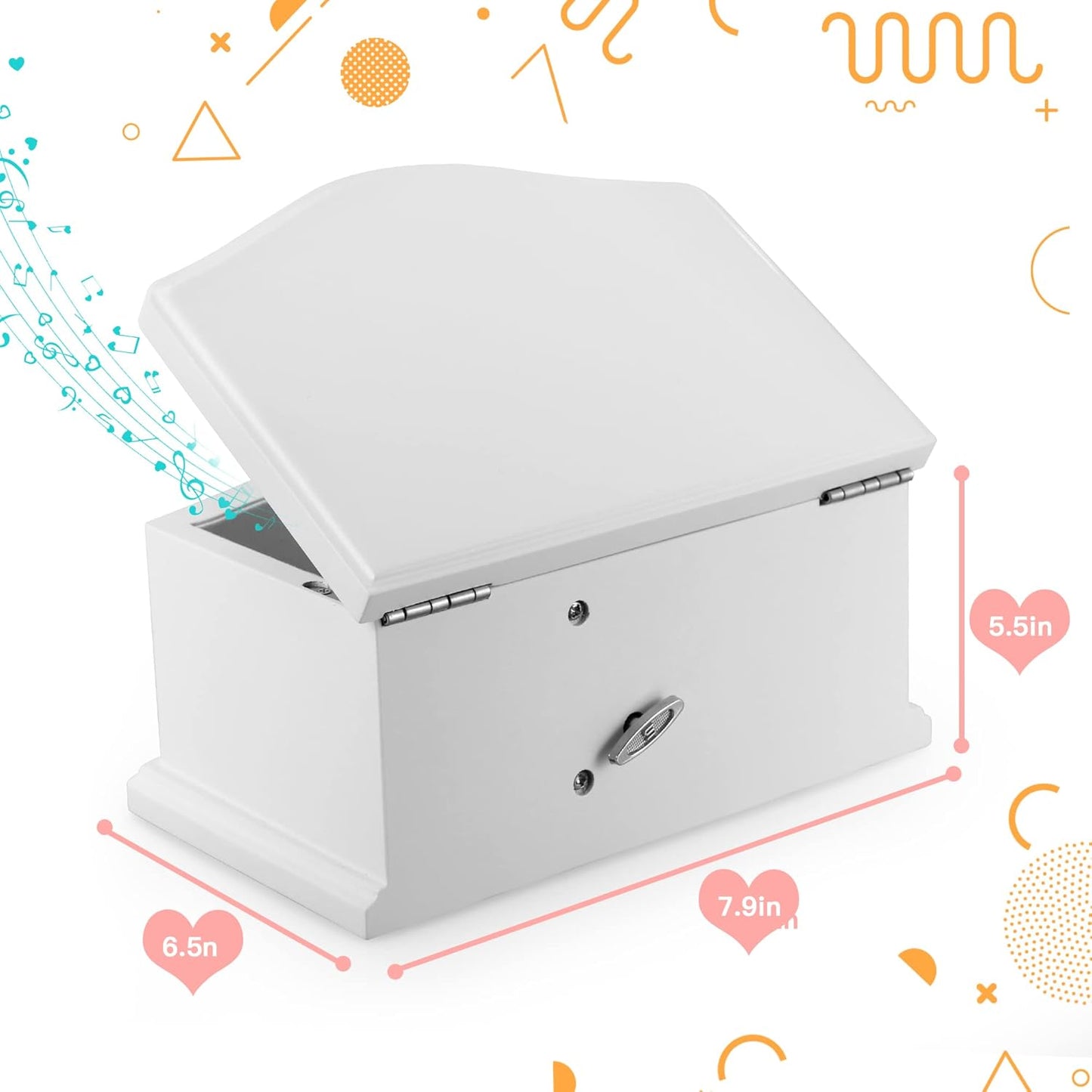 Wooden Ballerina Medium White Musical Jewelry Box with Mirror and Lock for girls,Kid's Jewelry Storage Music Box,Gift for Holidays