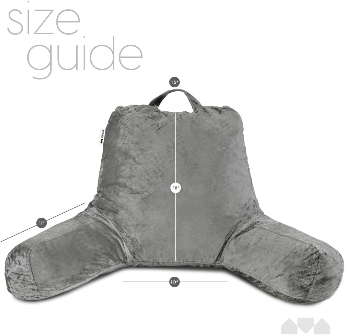 Reading Pillow with Shredded Memory Foam, Large Adult Backrest with Arms, Back Support for Sitting Up in Bed with Washable Cover (Sit up Pillow)