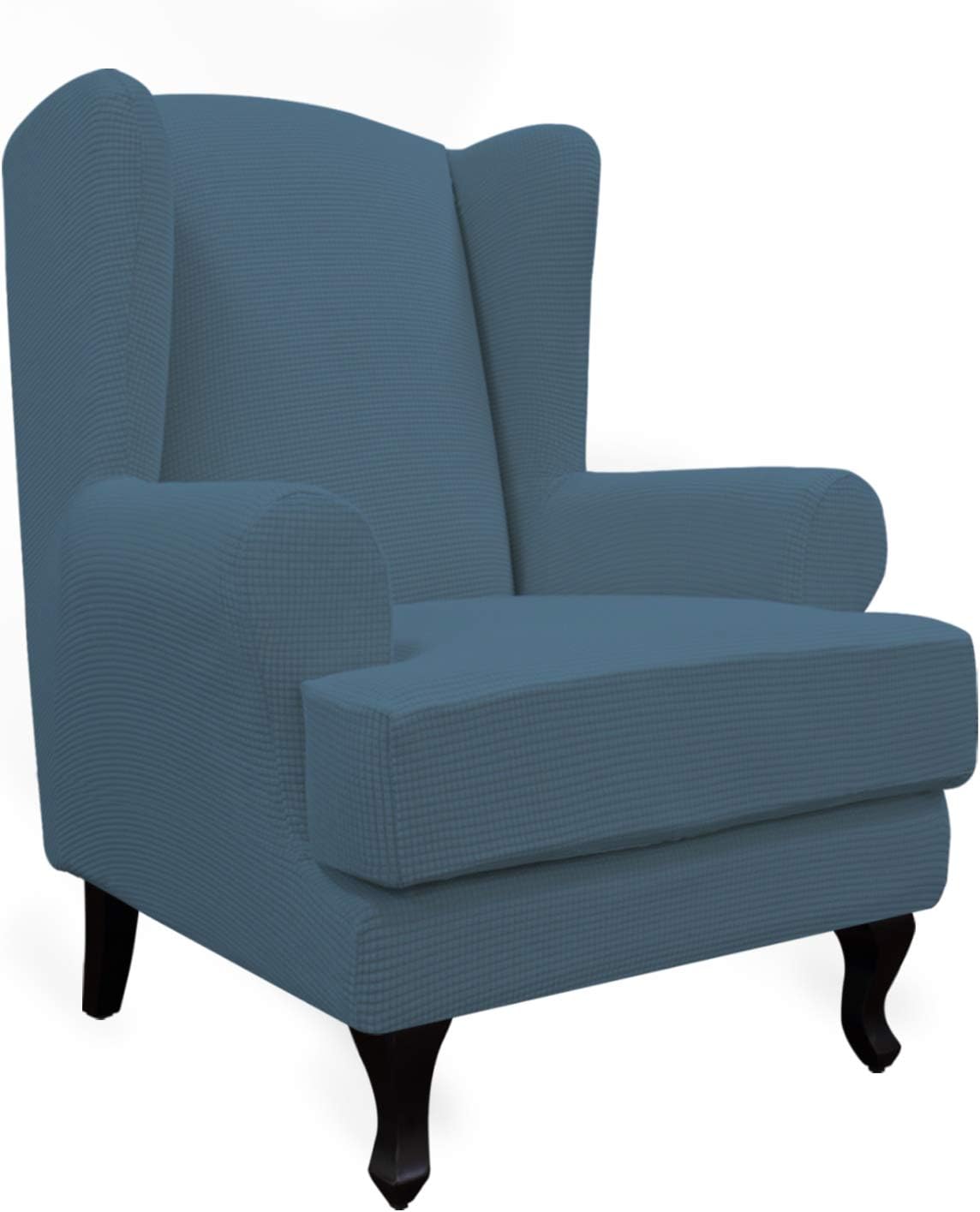 Stretch Wingback Chair Sofa Slipcover 2-Piece Sofa Cover Furniture Protector Couch Soft with Elastic Bottom, Spandex Jacquard Fabric Small Checks, Light Gray