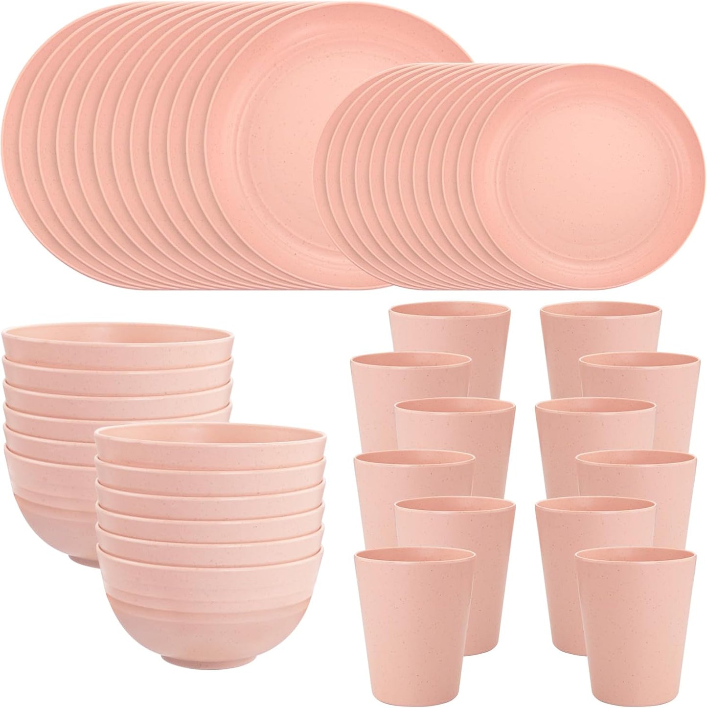 48pcs Grey Straw Dinnerware Set, Plates and Bowls Set, Camping Dish Set for 12, Plastic Dinnerware Set, Dishwasher Safe Dinnerware Set, Unbreakable Plates, Camper Dish Sets, Reusable Tableware