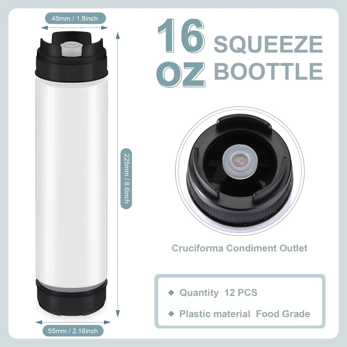 12 Pcs 16 oz Condiment Squeeze Bottles Inverted Plastic Squeeze Bottle Large Valve No Leak Refillable Dispenser for Sauces Ketchup Syrup Self Sealing Dispenser for Restaurants Kitchen Catering
