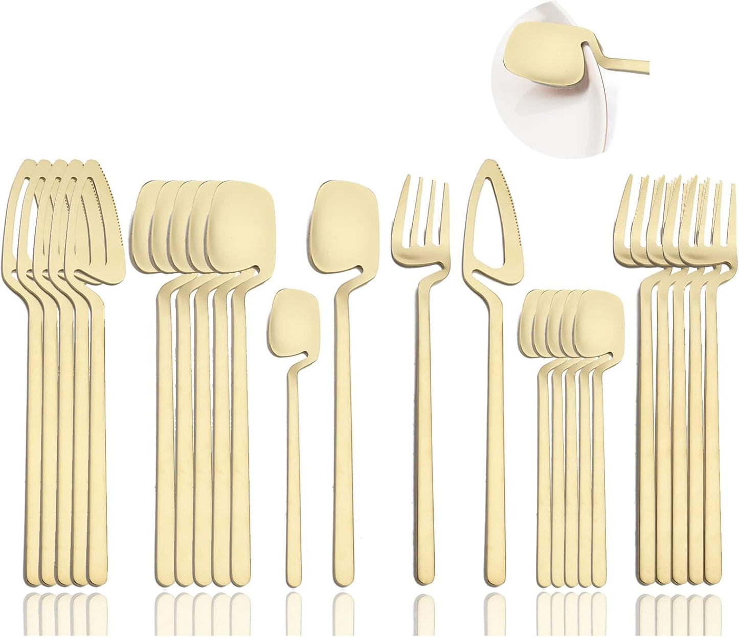 Silverware Set Satin Finish 24-Piece Stainless Steel Flatware Set Kitchen Utensil Set Service for 6 Tableware Cutlery Set Dishwasher Safe (Matte Black)