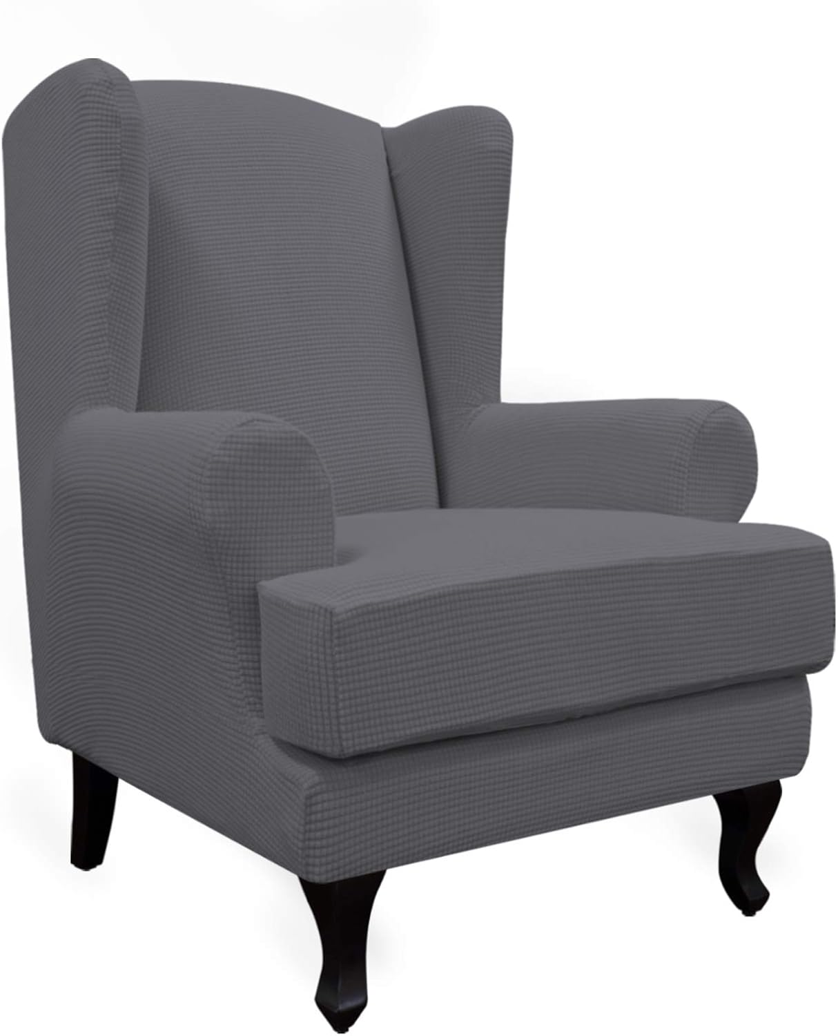 Stretch Wingback Chair Sofa Slipcover 2-Piece Sofa Cover Furniture Protector Couch Soft with Elastic Bottom, Spandex Jacquard Fabric Small Checks, Light Gray