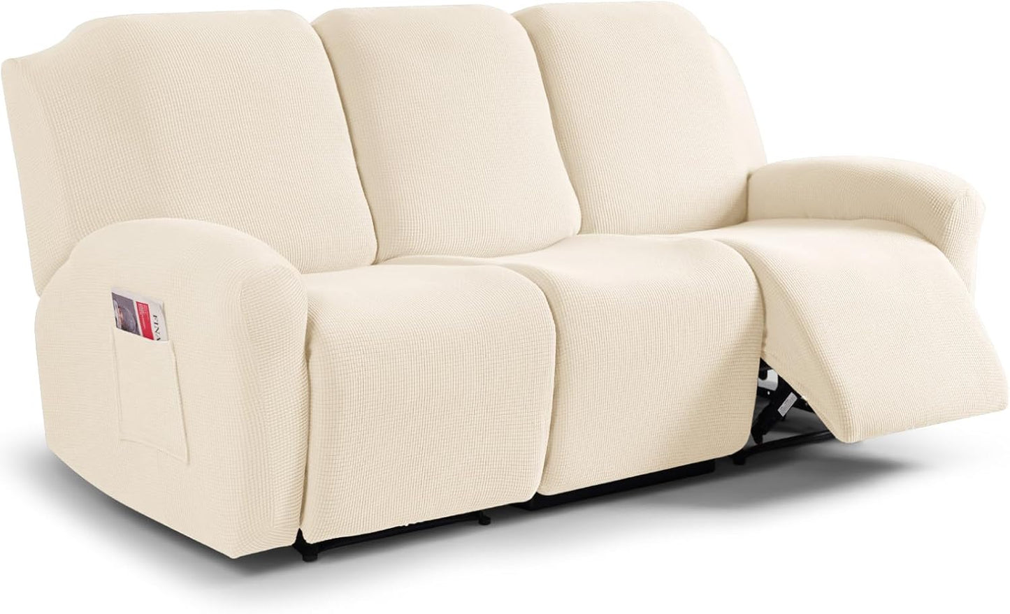 Recliner Sofa Covers 8-Pieces Stretch Large Couch Covers for 3 Seats Reclining Slipcovers Soft Jacquard Pattern Furniture Protector Black