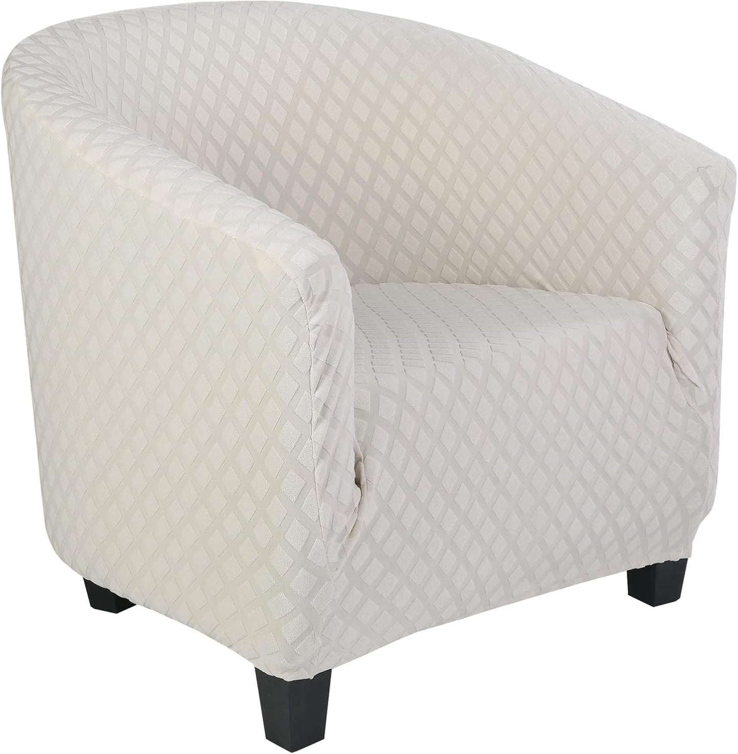 Club Chair Slipcover Stretch Barrel Chair Covers Jacquard Tub Chair Slipcover Spandex Armchair Sofa Cover Removable Couch Furniture Protector Arm Chair Cover for Living Room(Creamy-White)