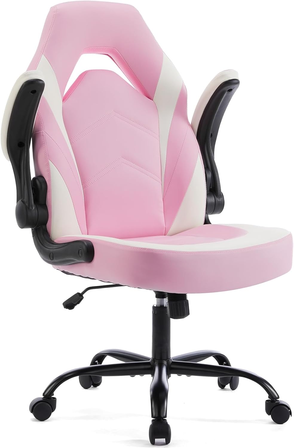 Computer Gaming Desk Chair - Ergonomic PU Leather with Comfy Lumbar Support, Height Adjustable Rolling Desk with Flip-up Armrests, for Home and Office
