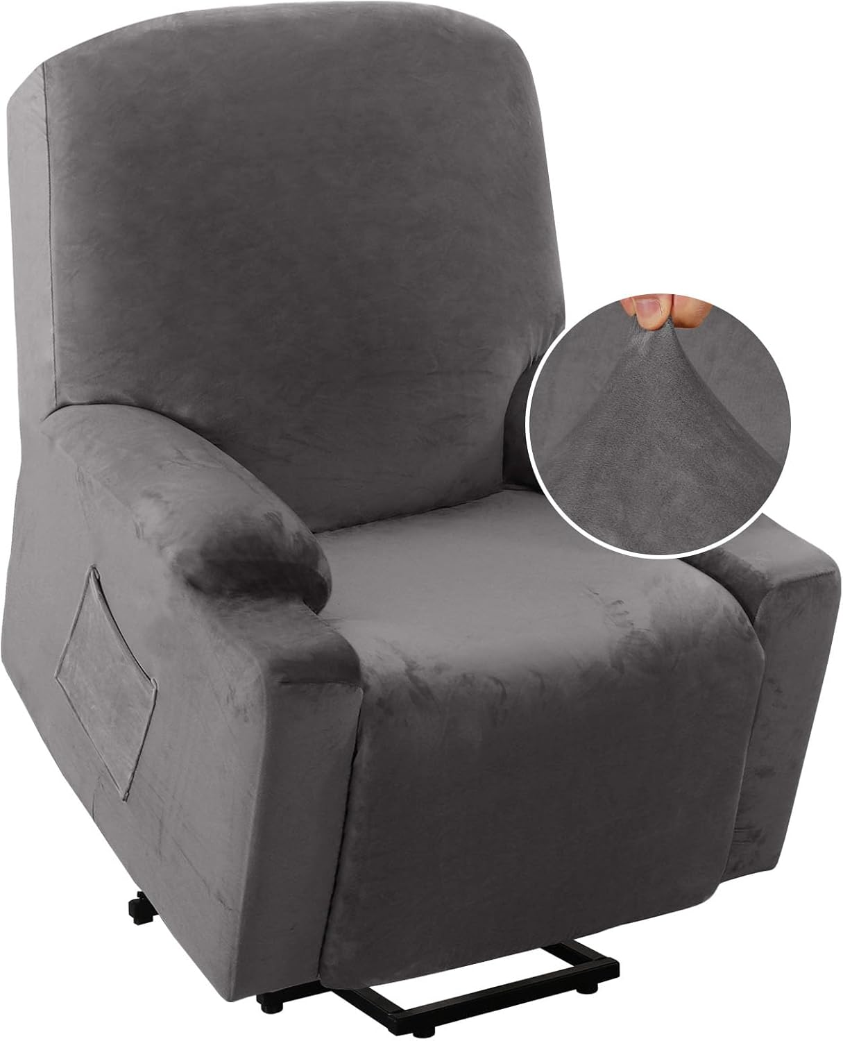 Rich Velvet Stretch Recliner Slipcovers 1 Piece Electric Power Lift Recliner Chair Cover Fitted Standard Large Power Lift Recliner with Side Pocket, Soft and Thick (Single Seat, Camel)