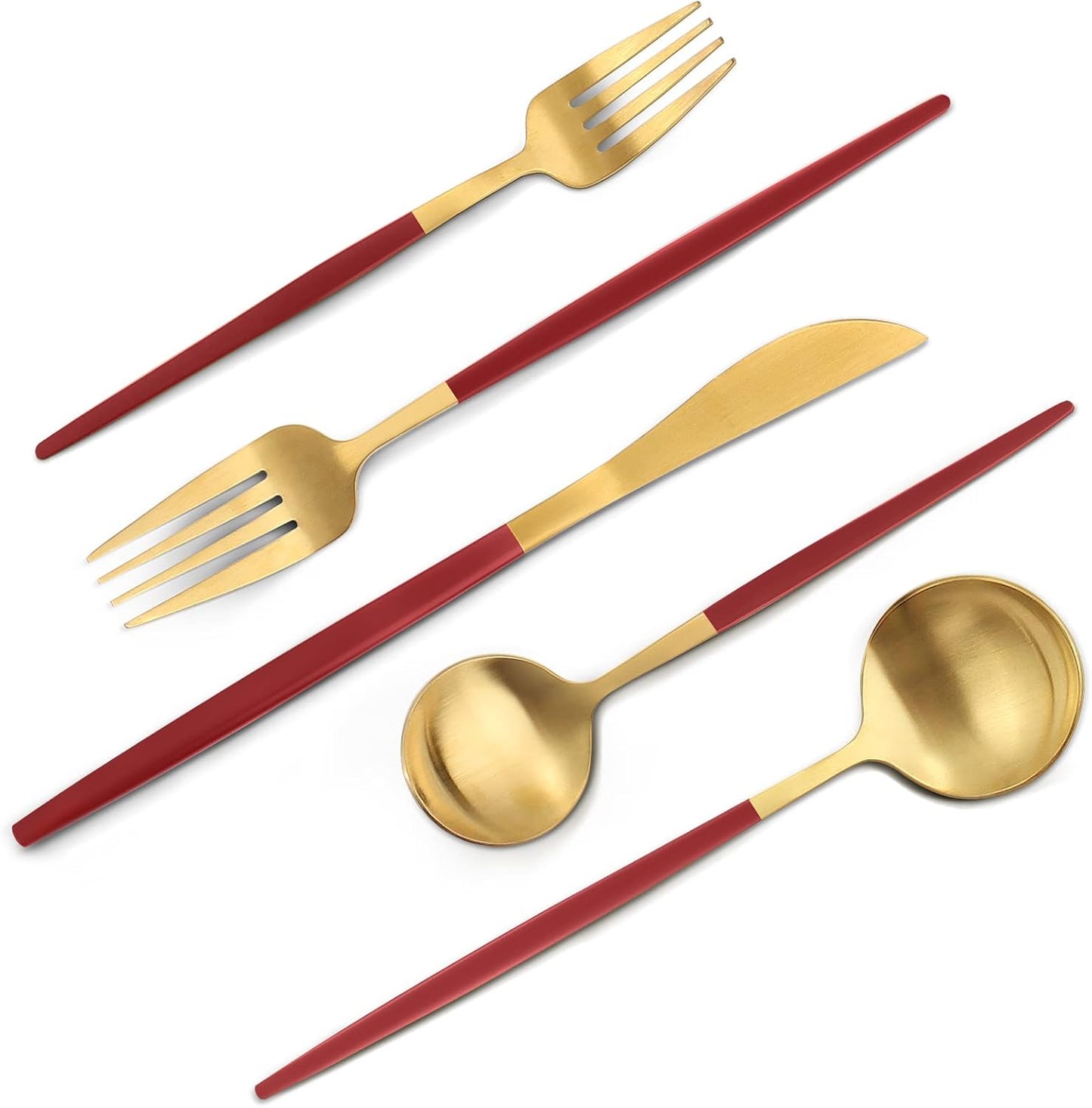 Matte Gold Silverware Set, 40-Piece Stainless Steel Flatware Set, Satin Finish tableware Cutlery Set, Service for 8, Home and Restaurant, Dishwasher Safe