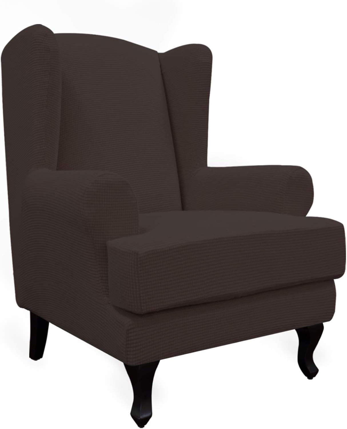 Stretch Wingback Chair Sofa Slipcover 2-Piece Sofa Cover Furniture Protector Couch Soft with Elastic Bottom, Spandex Jacquard Fabric Small Checks, Light Gray