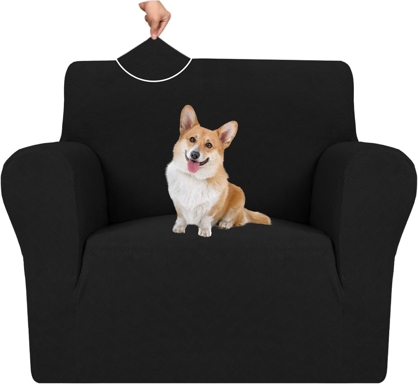 Super Stretch Couch Cover for 3 Cushion Couch, 1-Piece Universal Sofa Covers Living Room Jacquard Spandex Furniture Protector Dogs Pet Friendly Fitted (Large, Black)