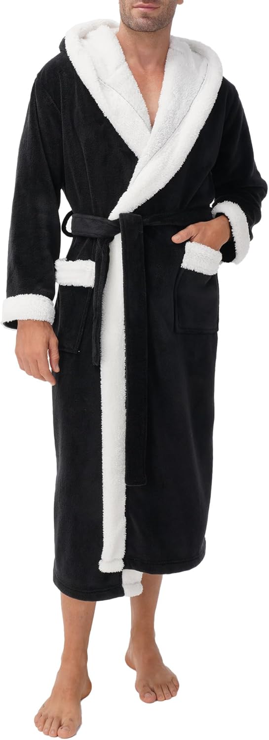Men's Soft Fleece Plush Robe Full Length Long Bathrobe