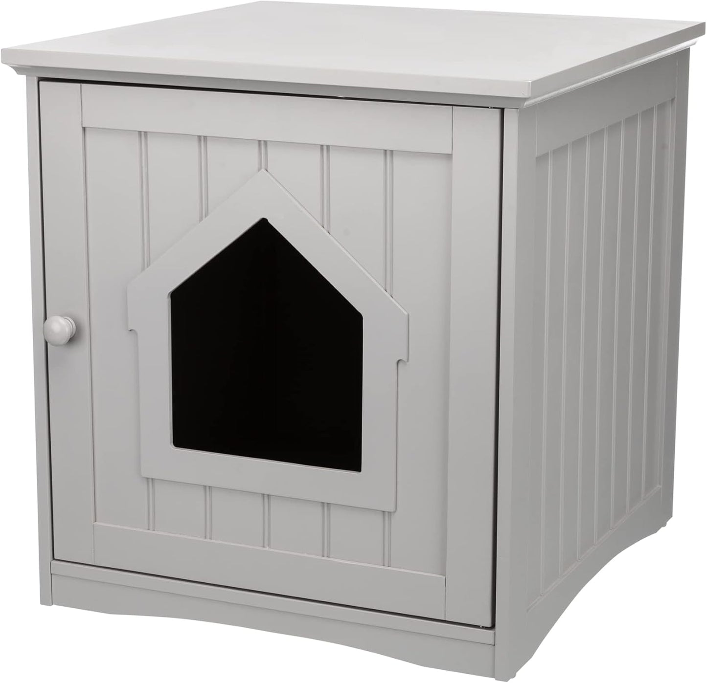 Small Furniture Litter Box Enclosure (Gray), Hidden Litter Box for Cats, Classic Style & Big Front Door for Easy Cleaning, Large Hole for Convenient Entry, Use As Side Table or Nightstand