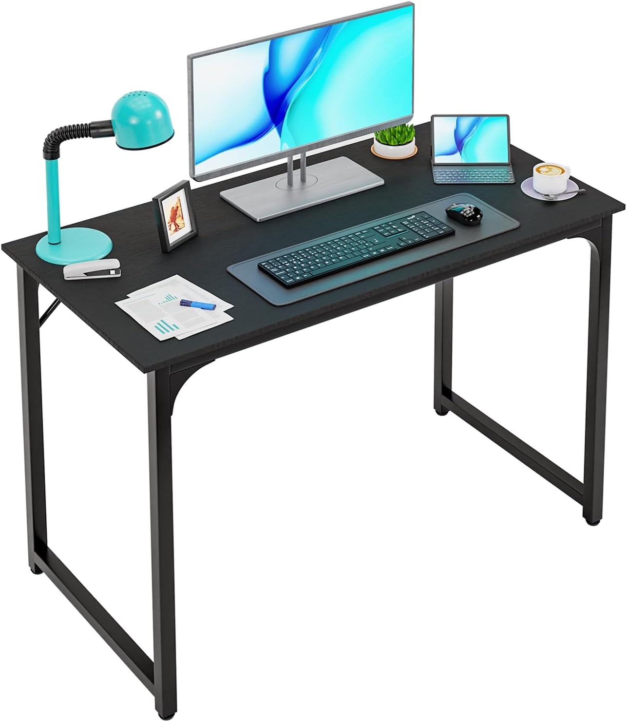 47 inch Computer Desk Gaming Desk Multi-Function Writing Table Student Art Modren Simple Style PC Wood and Metal Desk Workstation, Black