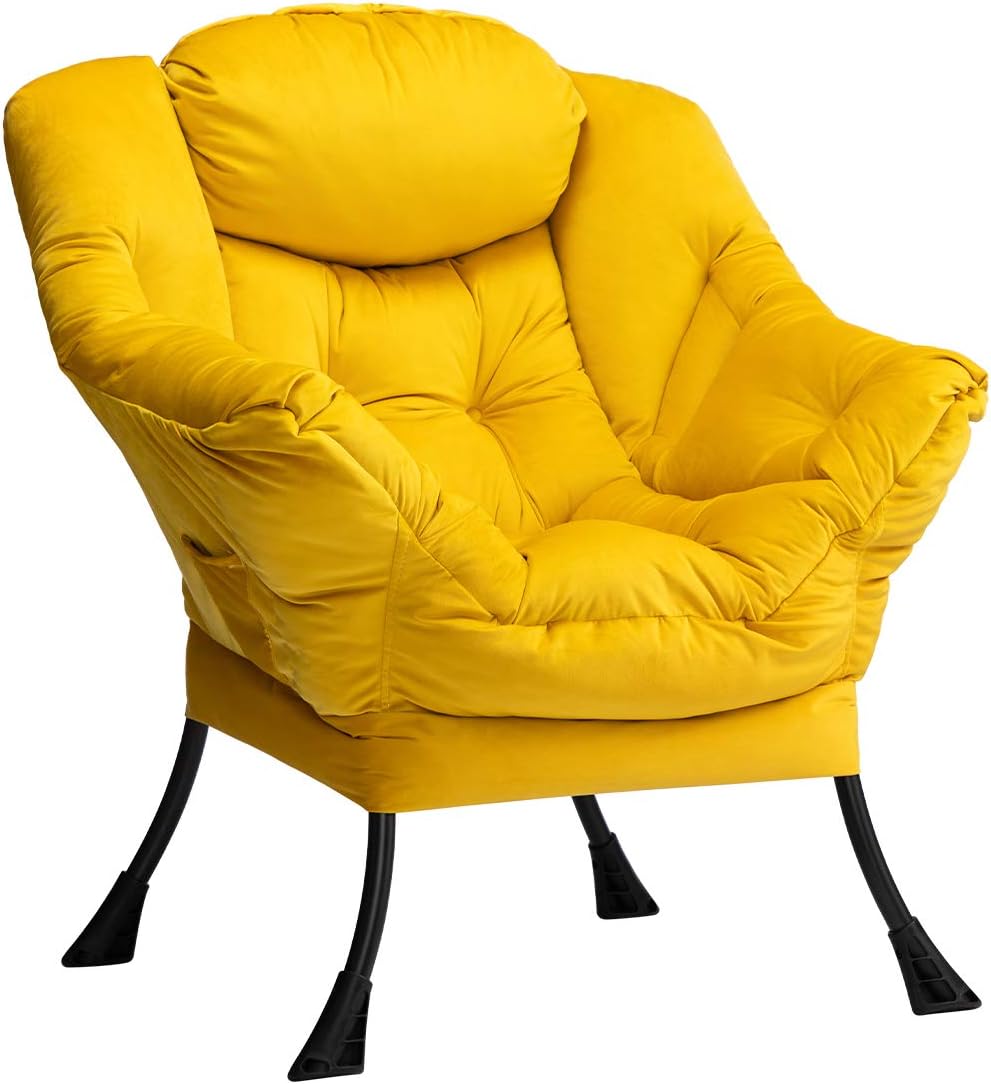 Fabric Large Lazy Chair for Living Room Accent Reading Chair Cozy Lounge Chair with Armrest Leisure Sofa Chair for Bedroom, Dorm, Dark Grey
