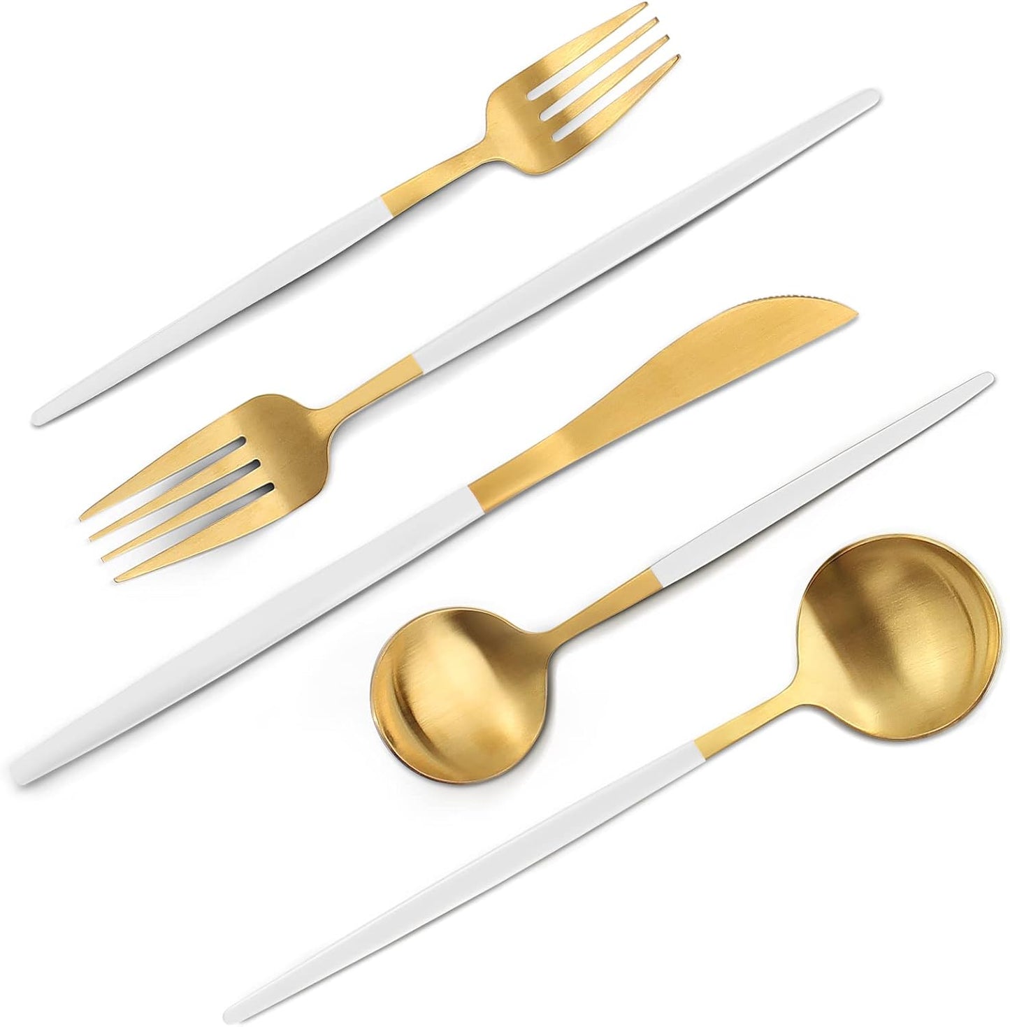 Matte Gold Silverware Set, 40-Piece Stainless Steel Flatware Set, Satin Finish tableware Cutlery Set, Service for 8, Home and Restaurant, Dishwasher Safe