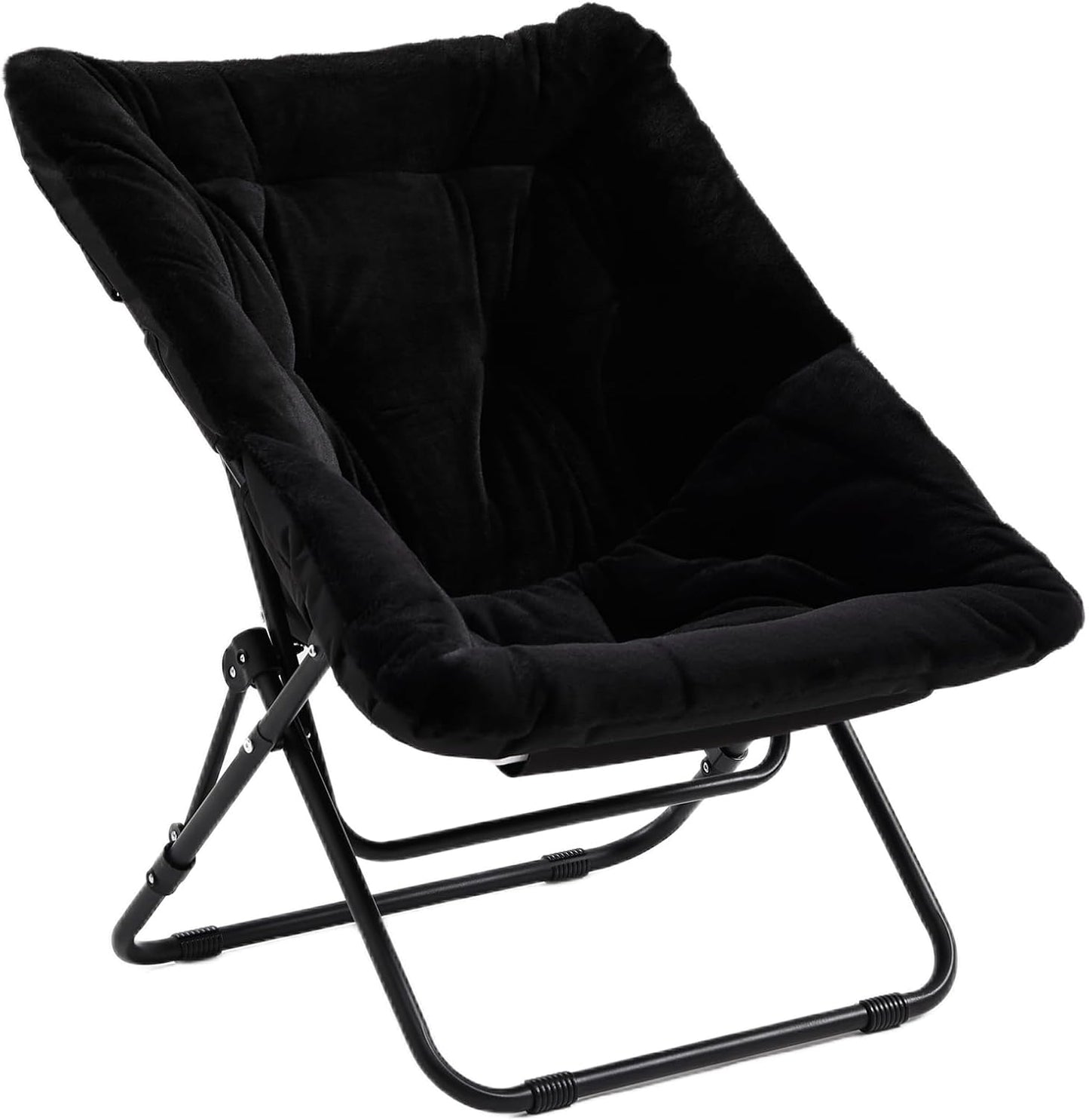 Comfy Folded Chair with Ottoman, Oversized Folding Faux Fur Chair Soft Furry Lounge Lazy Chair with Metal Frame Moon Chair Accent Chair for Bedroom, Living Room, Dorm Rooms