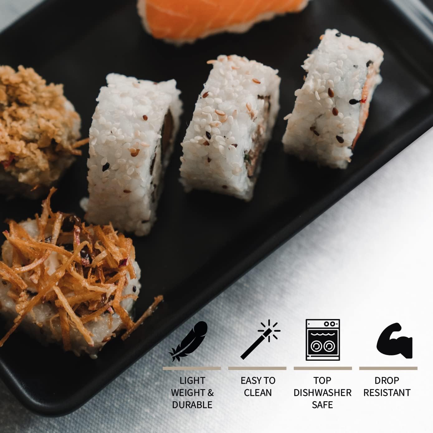 16 Pc. Japanese Sushi Plate Set with Plates, Soy Sauce Bowls, Chopsticks and Holders, Melamine Tableware Serving Dishes for Modern Dining, Classic 4 Person Dinnerware