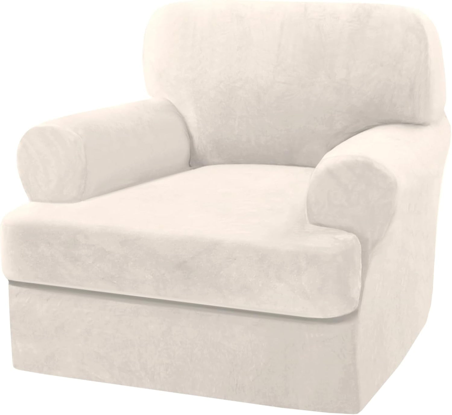 Sofa Cover 2 Piece T Cushion Armchair Slipcovers Thick Velvet Couch Cover Furniture Protector Stretch T Cushion Sofa Covers for 1 Cushion Couch with 1 Individual T Cushion Covers, Ivory