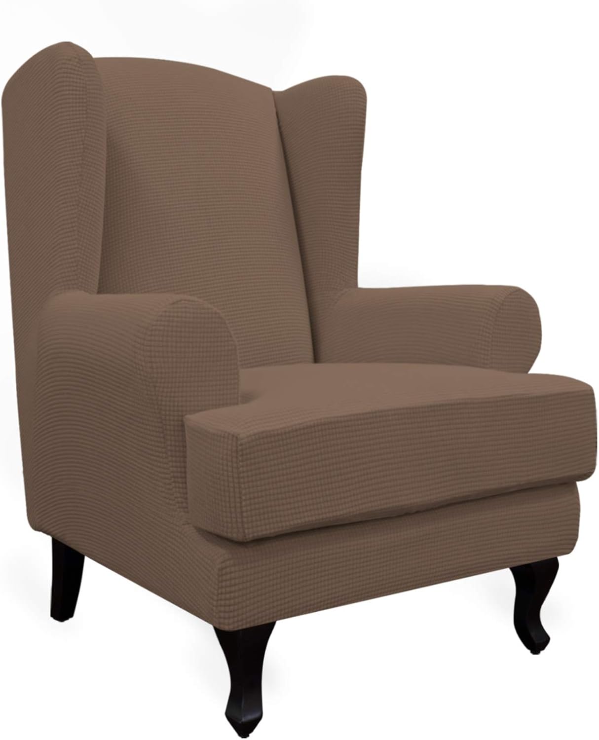 Stretch Wingback Chair Sofa Slipcover 2-Piece Sofa Cover Furniture Protector Couch Soft with Elastic Bottom, Spandex Jacquard Fabric Small Checks, Light Gray