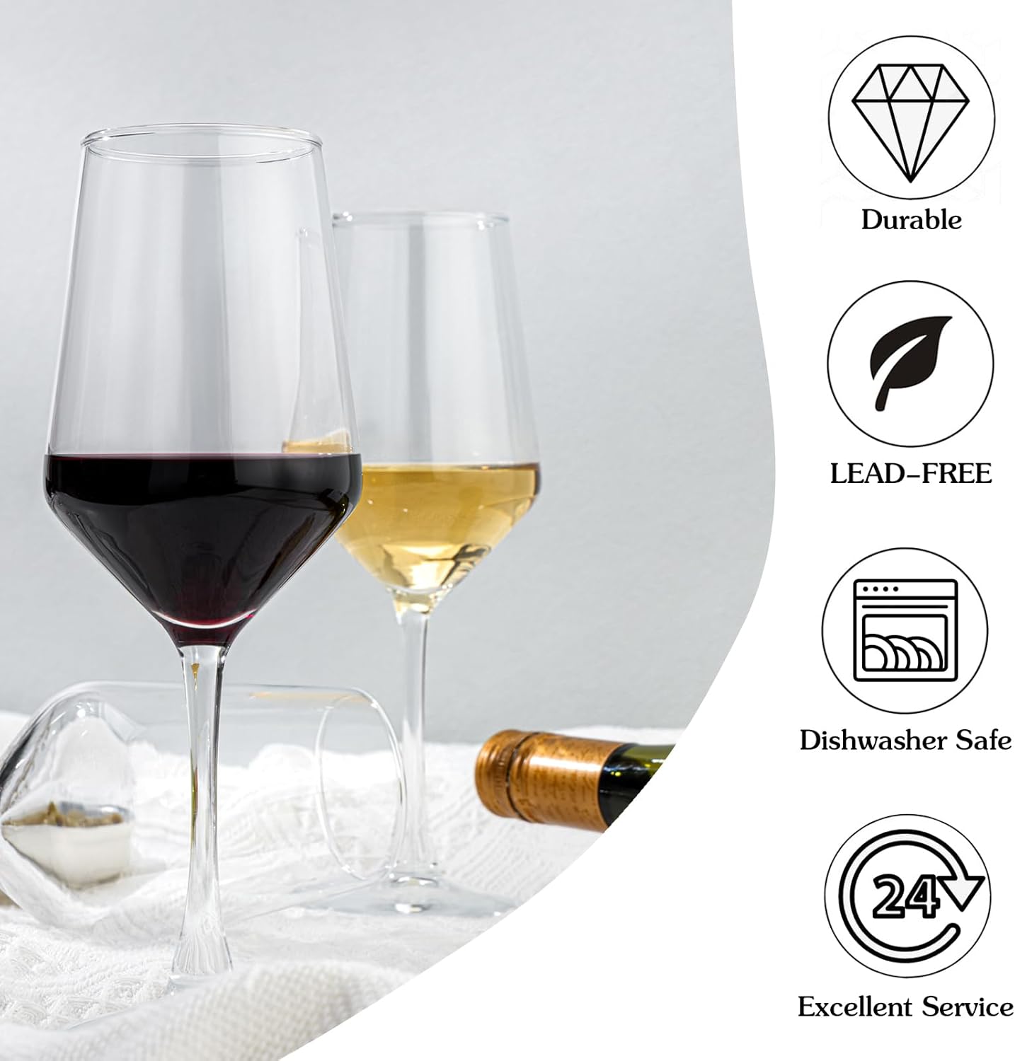 Wine Glasses Set of 12, 13.5oz Red & White Wine Glasses for Party, Long Stem Wine Glasses, Lead-free, Ideal Wine Accessories Gift (Clear)