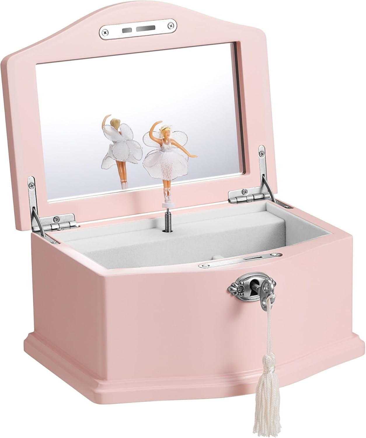 Wooden Ballerina Medium White Musical Jewelry Box with Mirror and Lock for girls,Kid's Jewelry Storage Music Box,Gift for Holidays
