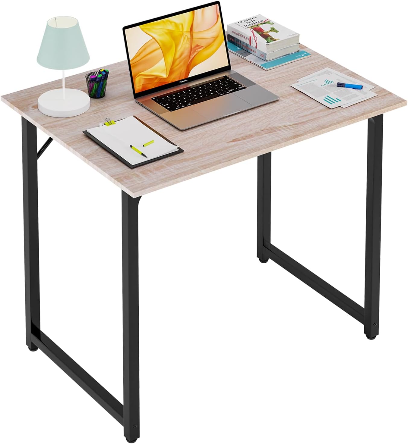 47 inch Computer Desk Gaming Desk Multi-Function Writing Table Student Art Modren Simple Style PC Wood and Metal Desk Workstation, Black