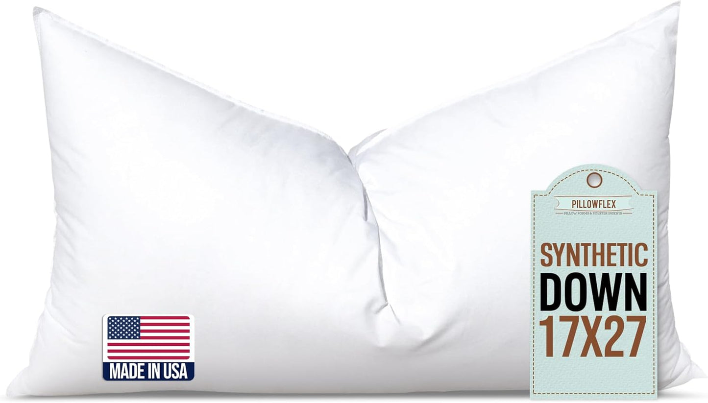 Synthetic Down Pillow Insert - 18x28 Down Alternative Pillow, Ultra Soft, Large Rectangle, Lumbar, Back, Sofa, Sleeping Pillow - 1 Decorative Pillow Form