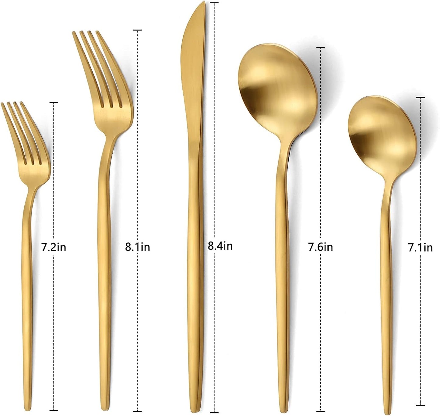Matte Gold Silverware Set, 40-Piece Stainless Steel Flatware Set, Satin Finish tableware Cutlery Set, Service for 8, Home and Restaurant, Dishwasher Safe