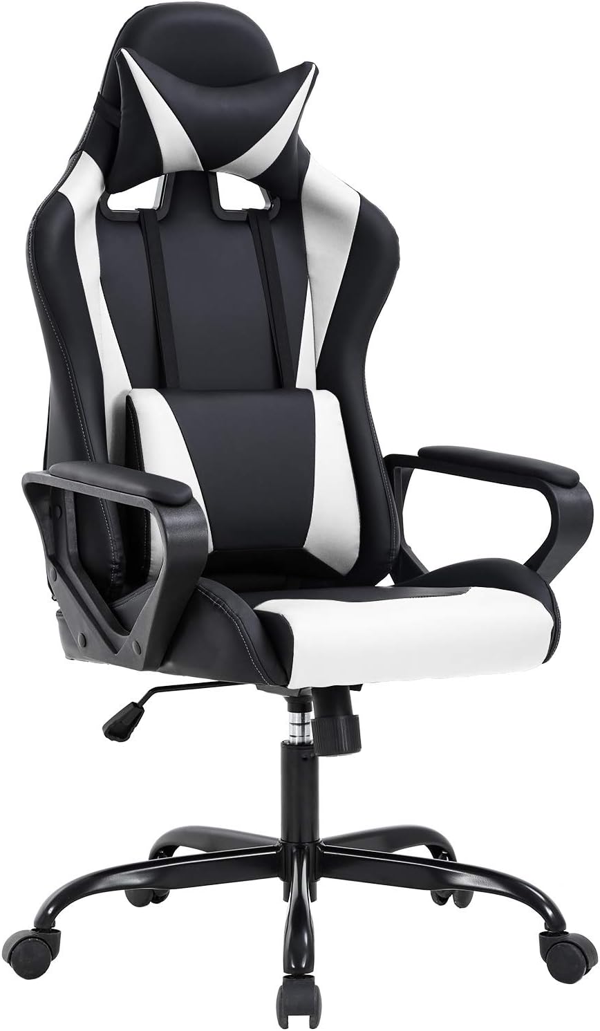 High-Back Gaming Chair PC Office Chair Computer Racing Chair PU Desk Task Chair Ergonomic Executive Swivel Rolling Chair with Lumbar Support for Back Pain Women, Men,White