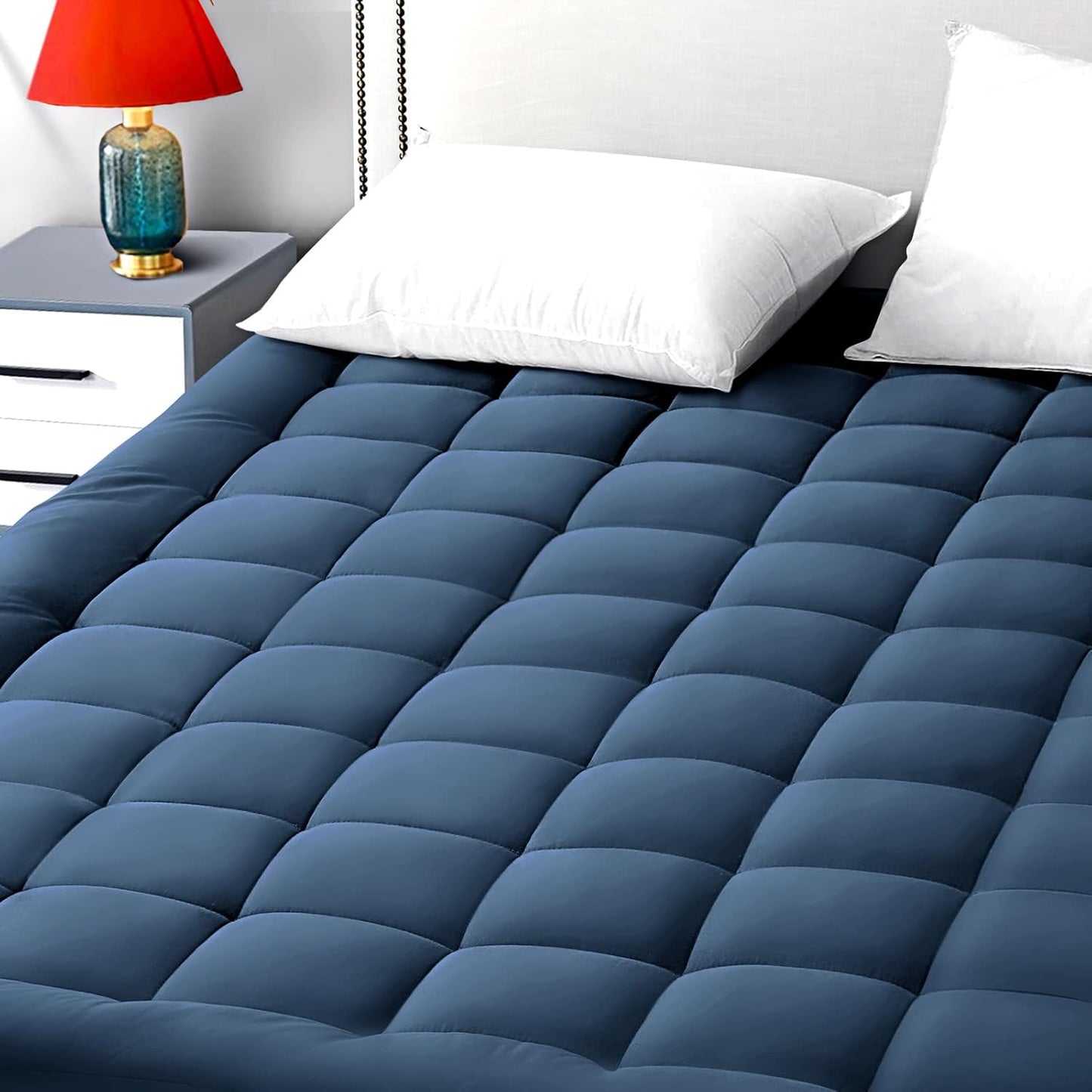 Queen Size Mattress Pad Pillow Top Mattress Cover Quilted Fitted Mattress Protector Cotton Top Stretches up 8-21" Deep Pocket Cooling Mattress Topper (60x80 inch, White)