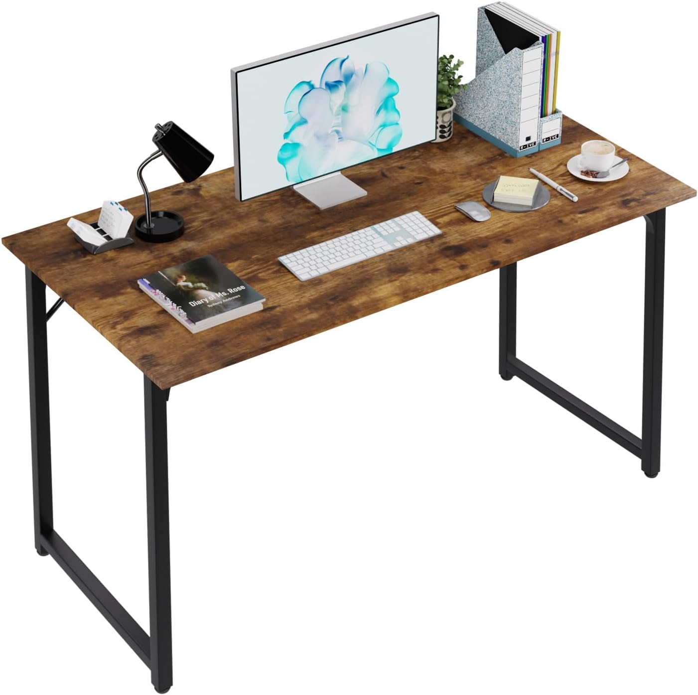 47 inch Computer Desk Gaming Desk Multi-Function Writing Table Student Art Modren Simple Style PC Wood and Metal Desk Workstation, Black