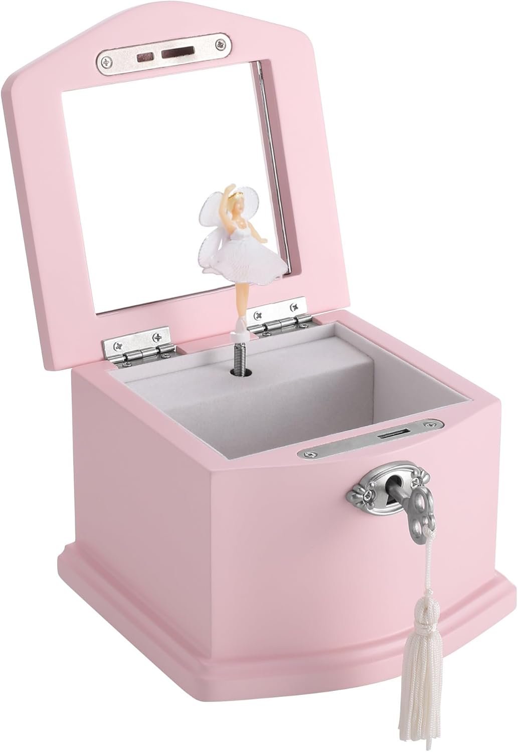 Wooden Ballerina Medium White Musical Jewelry Box with Mirror and Lock for girls,Kid's Jewelry Storage Music Box,Gift for Holidays