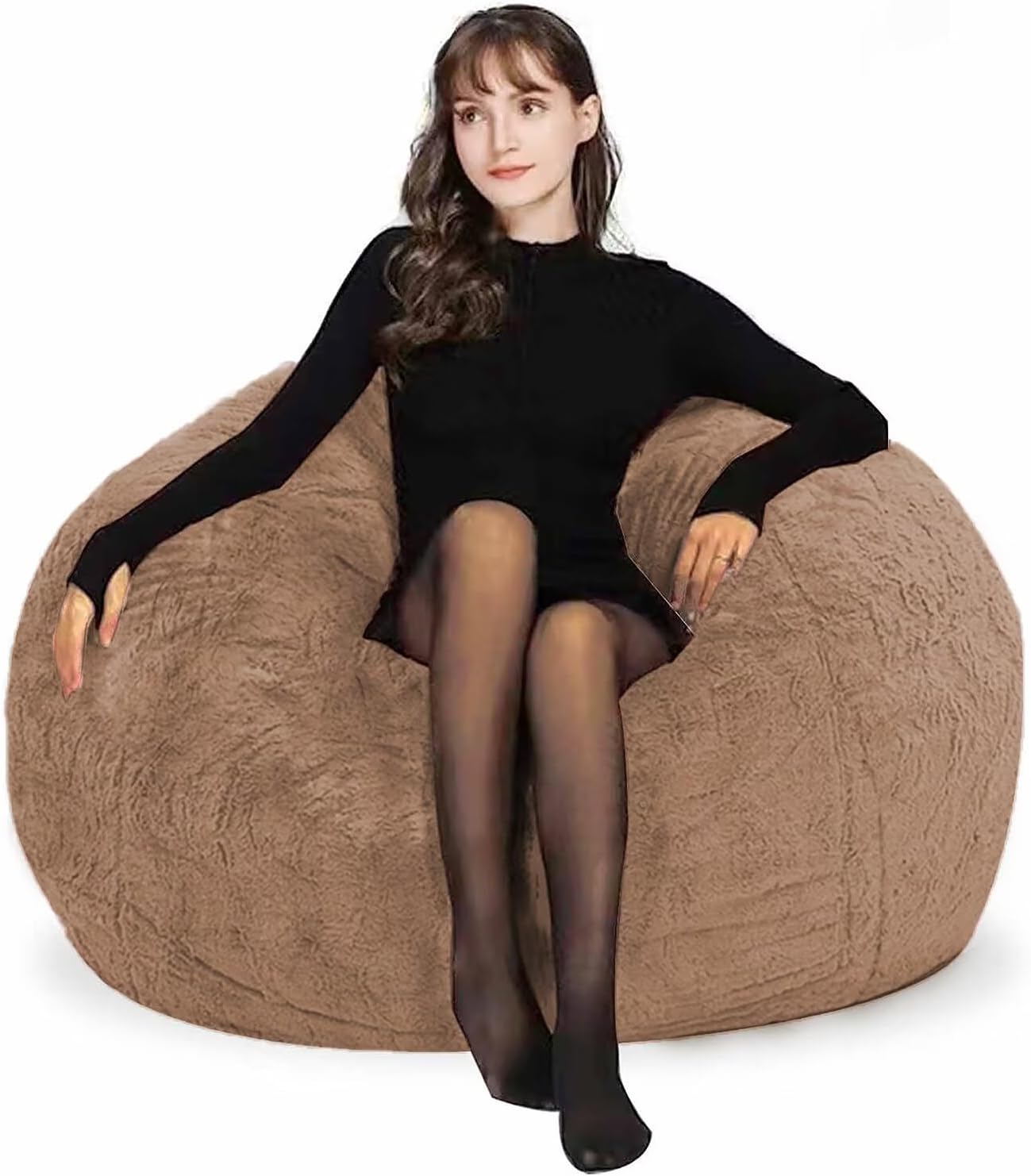 Bean Bag Chair for Adults Kids Without Filling Comfy Fluffy Giant Round Beanbag Lazy Sofa Cover for Reading Chair Floor Chair, 6FT, Grey
