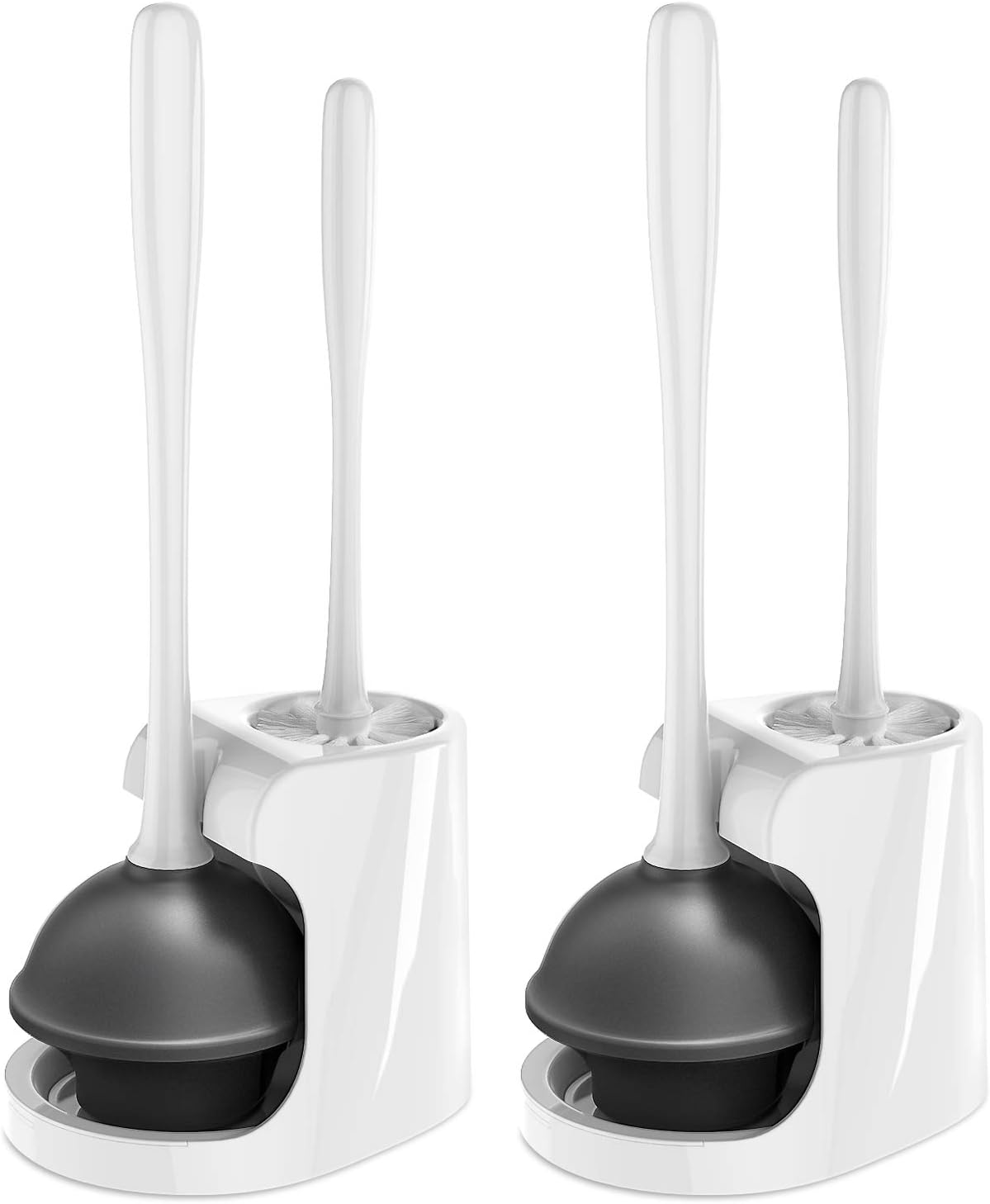 Toilet Plunger and Bowl Brush Combo for Bathroom Cleaning, Gray, 2 Sets