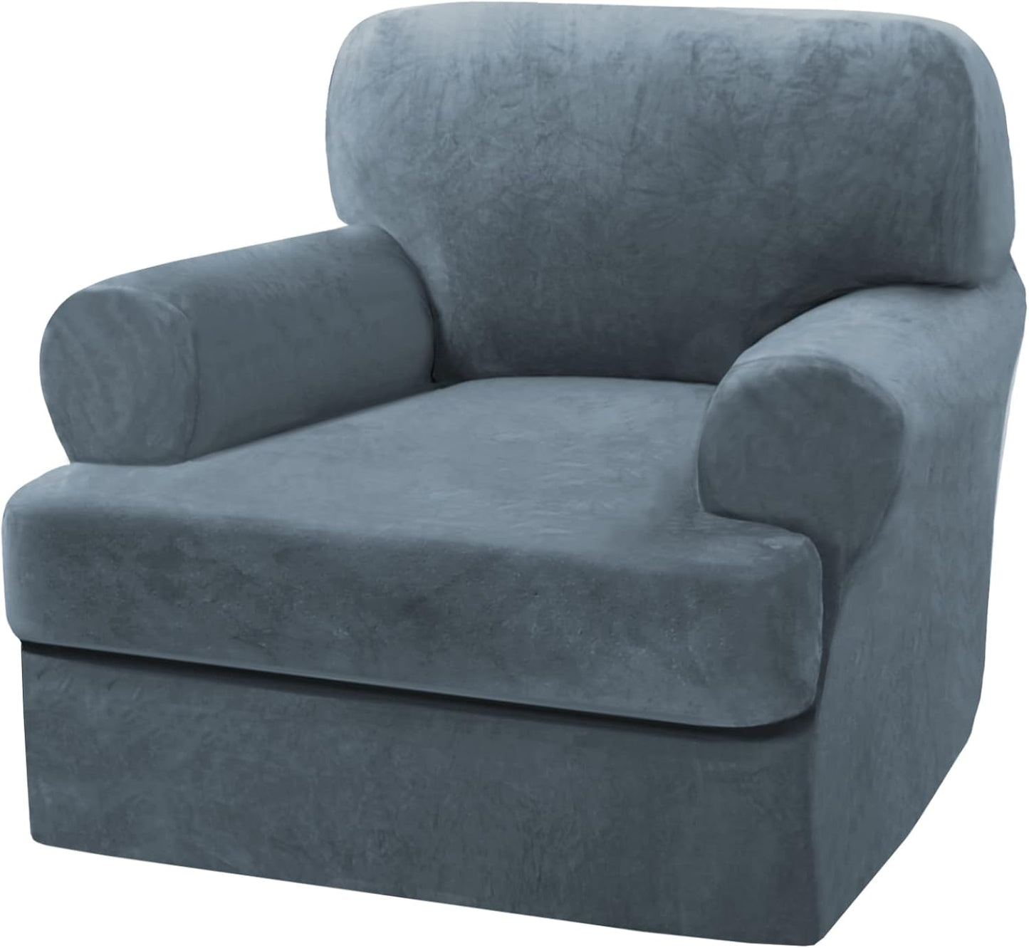 Sofa Cover 2 Piece T Cushion Armchair Slipcovers Thick Velvet Couch Cover Furniture Protector Stretch T Cushion Sofa Covers for 1 Cushion Couch with 1 Individual T Cushion Covers, Ivory