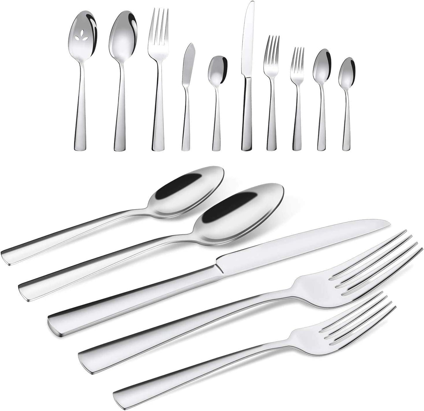 45-Piece Silverware Set Flatware Cutlery Set Service for 8, Durable Stainless Steel Tableware in Ergonomic Design Size and Weight, Kitchen Utensil Sets with Steak Knives, Rust-proof, Dishwasher Safe