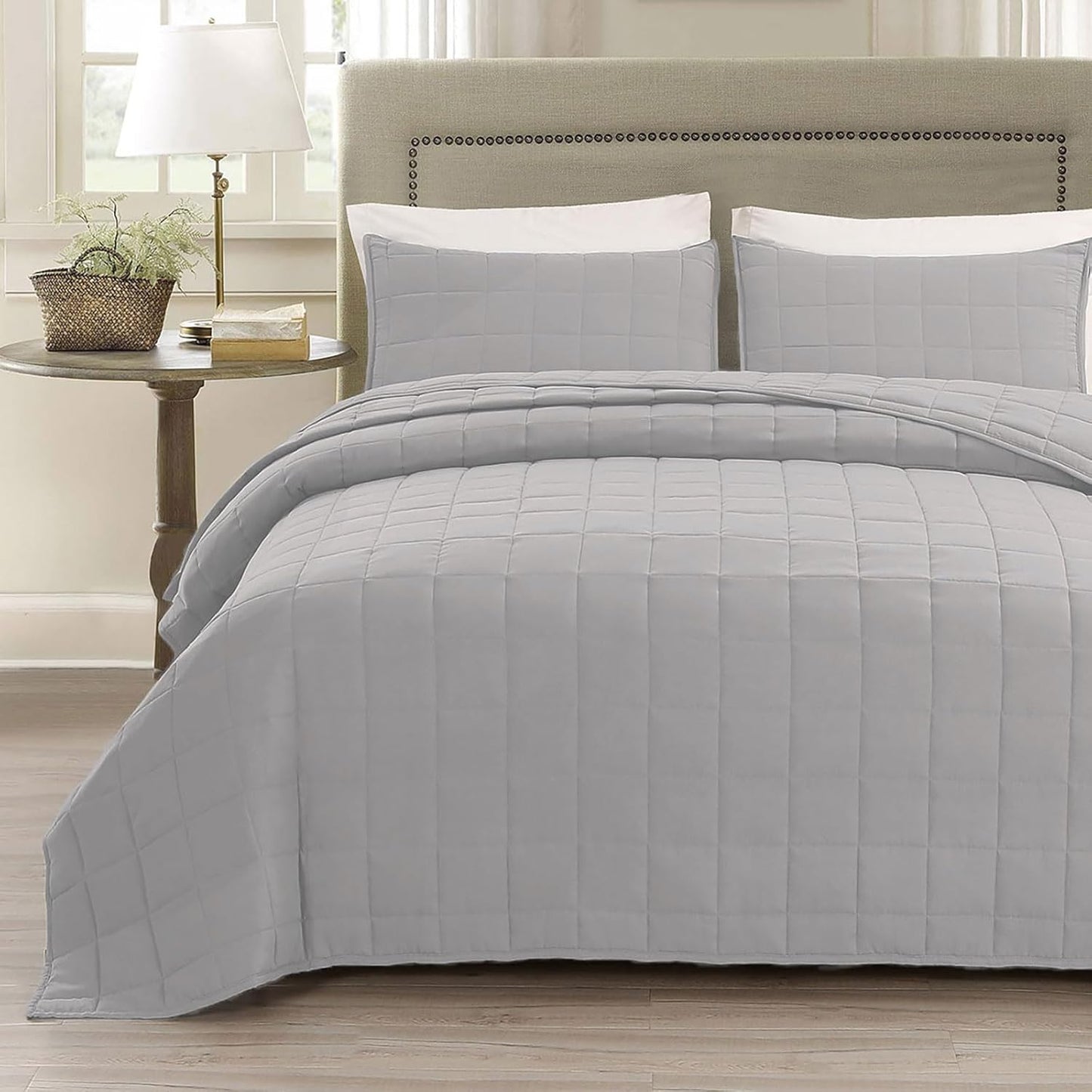 Twin Size Bedding Sets Navy Blue Bedspread Soft Pre-Washed Quilt Winter Bed Sets, 2 Piece, Cozy Reversible Microfiber Bed Coverlet with Pillow Sham (Square Pattern,66"x90")