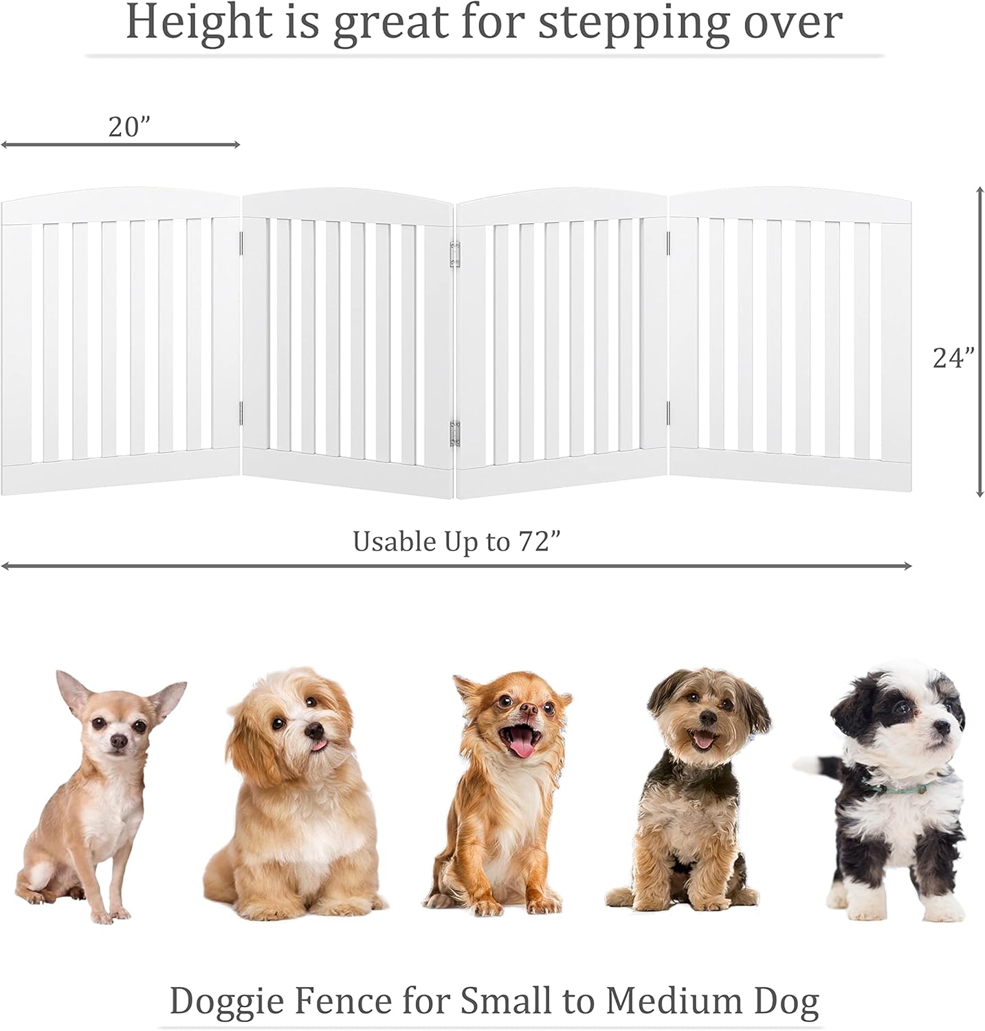 Wooden Freestanding Foldable Pet Gate for Dogs, 24 inch 4 Panels Step Over Fence, Dog Gate for The House, Doorway, Stairs, Extra Wide (White, 24" Height-4 Panels)