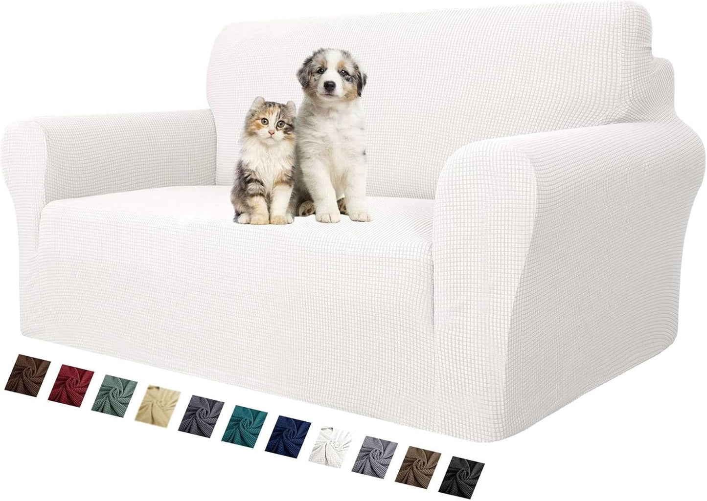Super Stretch Couch Cover for 3 Cushion Couch, 1-Piece Universal Sofa Covers Living Room Jacquard Spandex Furniture Protector Dogs Pet Friendly Fitted (Large, Black)