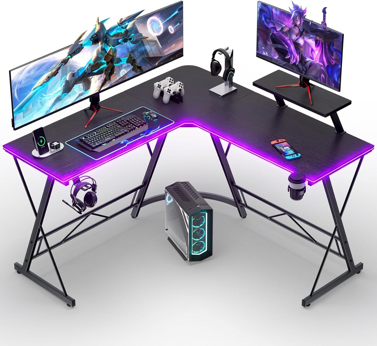 L Shaped Gaming Desk Corner Computer Desk, Home Office Desks Writing Workstation with Large Monitor Stand, Easy to Assemble (Black,51 Inch)